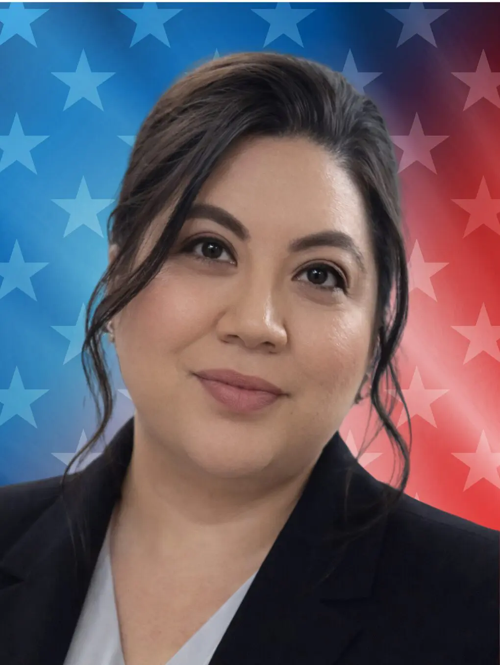 Portrait of smiling woman with star background