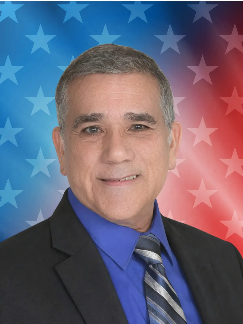 Smiling man portrait with American star background