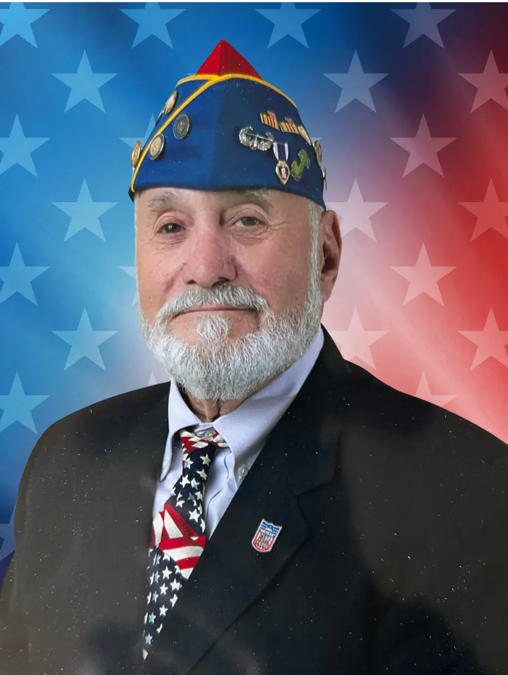 Veteran with American stars backdrop